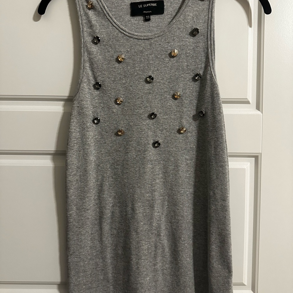 Le Superbe Gray Embellished Tank Sweater